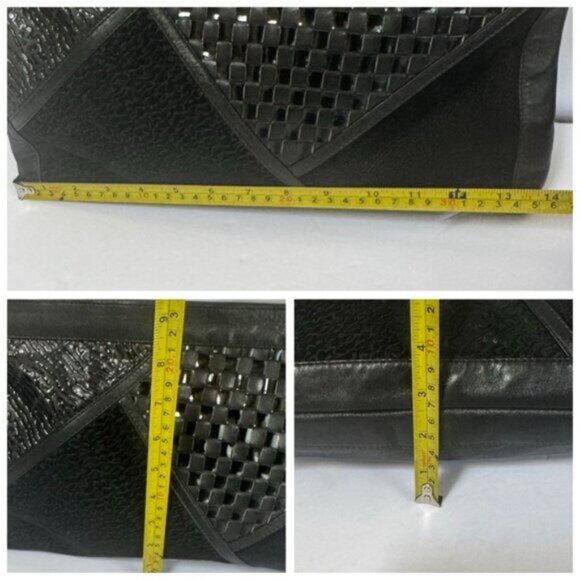 Vintage 80s Intrecciato Leather Suede Woven Large Clutch Bag Zip black Italy Tie - Picture 16 of 16